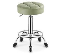 Taburetes redondos resistentes de piel sintética, altura ajustable, con ruedas, para spa, masaje, manicura, tienda, asiento más grande (verde)