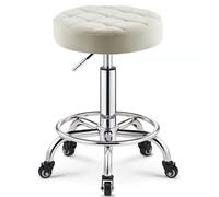 Taburetes redondos resistentes de piel sintética, altura ajustable, con ruedas, para spa, masaje, manicura, tienda, asiento más grande (blanco)