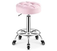 Taburetes redondos resistentes de piel sintética, altura ajustable, con ruedas, para spa, masaje, manicura, tienda, asiento más grande (rosa)
