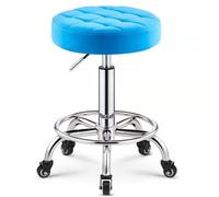 Taburetes redondos resistentes de piel sintética, altura ajustable, con ruedas, para spa, masaje, manicura, tienda, asiento más grande (azul)