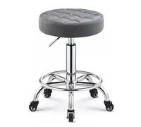 Taburetes redondos resistentes de piel sintética, altura ajustable, con ruedas, para spa, masaje, manicura, tienda, asiento más grande (gris)