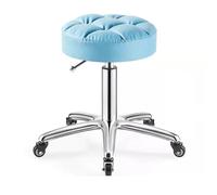 Taburetes redondos resistentes de piel sintética, altura ajustable, con ruedas, para spa, masaje, manicura, tienda, asiento más grande (azul)