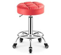 Taburetes redondos resistentes de piel sintética, altura ajustable, con ruedas, para spa, masaje, manicura, tienda, asiento más grande (rojo)
