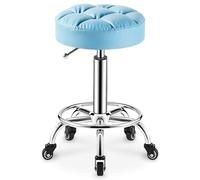 Taburetes redondos resistentes de piel sintética, altura ajustable, con ruedas, para spa, masaje, manicura, tienda, asiento más grande (azul)