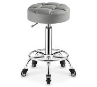 Taburetes redondos resistentes de piel sintética, altura ajustable, con ruedas, para spa, masaje, manicura, tienda, asiento más grande (gris)