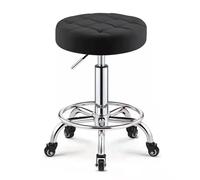 Taburetes redondos resistentes de piel sintética, altura ajustable, giratorio, con ruedas, para spa, masaje, manicura, tienda, asiento más grande (negro)