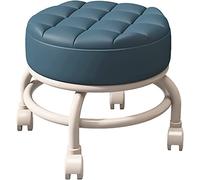 Taburetes rodantes, taburetes bajos con ruedas, taburetes pequeños pequeños, taburetes bajos en rodillos con ruedas giratorias de 360 °, silla de taburetes de asiento de cuero PU para la tienda de