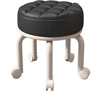 Taburetes rodantes, taburetes bajos con ruedas, taburetes pequeños pequeños, taburetes bajos en rodillos con ruedas giratorias de 360 °, silla de taburetes de asiento de cuero para la oficina en