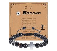 TACBSP Pulsera de fútbol de fútbol para adolescentes, pulsera de cuentas de cruz para hombres, nieto, hermano, amigo, día de San Valentín, graduación, regreso a la escuela, regalos para mujeres, mid