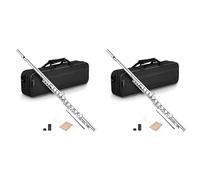 Tacdas 2X 16 Agujeros Abiertos Cerrados Llave C Flauta Transversal Profesional Instrumento Musical de Concierto con Caja Paño de Limpieza Guantes de