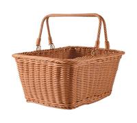 Tacdas Cesta de Picnic PortáTil Hecha una Mano de RatáN Artificial Duradera Cesta de Compras de Supermercado de Mimbre Tejida Cesta de Compras