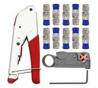 Tacdas Kit de Crimpadora de Cable Coaxial para RG59 y RG6. Crimpadora y Pelacables con 10 Conectores F RG6.