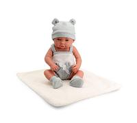 Tachan - Muñeca bebé 40cm, con ropita de Punto Gris y Blanco, con Manta de Borreguito, Fisico Realista de Bebe, extremidades articuladas (CPA Toy Group Trading S.L. 788T00628)