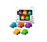 Tachan - Set de 5 Coches Monstruos Goma Suave en Dos Colores Azul, Naranja, Morado, Amarillo y Verde, ruedan por Cualquier Superficie, Agarre facil y Seguro