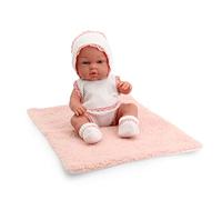 Tachan - Muñeca bebé 30cm, con ropita de Punto Blanco y Rosa, con Manta de Borreguito, Fisico Realista de Bebe, extremidades articuladas (CPA Toy Group Trading S.L. 788T00623)