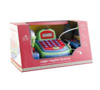 TACHAN - Caja registradora Azul - Calculadora Real - Micrófono Amplificador - Incluye Cesta con Alimentos, Monedas y Billetes (CPA Toy Group 746T00703)