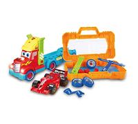 Tachan - Camión de F1 de Montaje con Luces y Sonido - Juego de ensamblaje de 36 Piezas - Incluye destornilaldor y Coche de Carreras - Transportable - Dimensiones 42X10X23 cm (CPA Toy Group 766T00699)