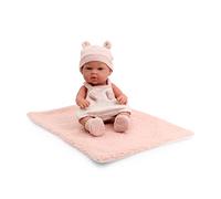 Tachan - Muñeca bebé 30cm, con ropita de Punto Rosa y Blanco, con Manta de Borreguito, Fisico Realista de Bebe, extremidades articuladas (CPA Toy Group Trading S.L. 788T00625)