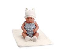 Tachan - Muñeca bebé 40cm, con Ranita con Tela Estampada en Azul, Gorro y Calcetines de Punto, con Manta de Borreguito, Fisico Realista de Bebe (CPA Toy Group Trading S.L. 788T00630)