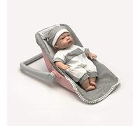 Tachan - Muñeca con Cuerpo Blando de 30 cm, en capazo y saquito de bebé Gris Que emite 12 Sonidos Diferentes (781T00437)