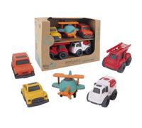 TACHAN -Pack de Vehículos Eco para Niños - 2 Camiones, 2 Coches y una Avioneta - Juguetes de Paja de Trigo Sostenibles y Seguros - Diseño Suave y Colores Atractivos (CPA Toy Group 703T01044)