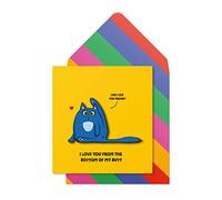 Tache Blue Cat I Love You - Tarjeta de felicitación hecha a mano con sobre, diseño de gato azul con texto en inglés "I Love You"