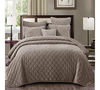 Tache Velvet Dreams Luxurious Velveteen Velour Super Soft Plush Warm Cozy Diamond Tufted Polka Dot Quilted Coverlet Tan Beige Neutral Bedspread Set, King