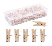 Tachuelas, Alfileres de Madera for Tablero de Clip, Multicolor, Varios tamaños, 80 o 90 Piezas(Wood Color,Plastic Box 18x8x6cm)