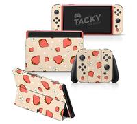 Tacky Design Linda piel de fresa compatible con Nintendo Switch OLED Skin - Juego de calcomanías de vinilo 3M Nintendo Switch OLED - Funda OLED para interruptor rosa para consola, muelle, Joy Con Wrap