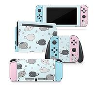 TACKY DESIGN Linda piel de gatos gorditos compatible con Nintendo Switch, Kawaii Blue Switch, calcomanía de vinilo de 3 m, cubierta completa