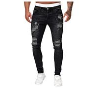 tacniseyw Jeans rasgados para hombre del Reino Unido, jeans desgastados, casuales, rectos, ajustados, de mezclilla Y2K, hip hop, holgados, con puños ajustados, pantalones de mezclilla para hombre