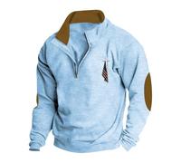 tacniseyw Sudadera vintage de cuello alto para hombre, manga larga, con cremallera de un cuarto, sudadera de forro polar con estampado de bandera, sudaderas casuales de color sólido, con parche