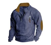 tacniseyw Sudadera vintage de cuello alto para hombre, manga larga, con cremallera de un cuarto, sudadera de forro polar con estampado de bandera, sudaderas casuales de color sólido, con parche
