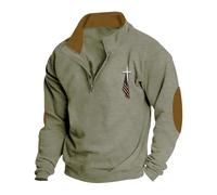 tacniseyw Sudadera vintage de cuello alto para hombre, manga larga, con cremallera de un cuarto, sudadera de forro polar con estampado de bandera, sudaderas casuales de color sólido, con parche