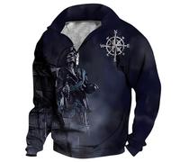tacniseyw Sudaderas de descanso para hombre con estampado gráfico 3D de velero, con cremallera, cuello en V, holgada, casual, suéter de talla grande, sin capucha, para hombre, cómodo, para uso diario