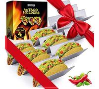 Taco Holder - Bandeja reversible para tortilla que puede contener 2 o 3 conchas, hace que la preparación sea brisa, sin ensuciar, acero inoxidable suave que es apto para lavavajillas - Juego de 4
