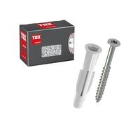 Taco multiuso TOX TRIKA 8/51 + S, taco y tornillo para casi todos los materiales de construcción, montaje sencillo, antirrotación y tapa del taco que protege la superficie, 15 unidades, 01119182