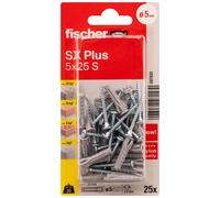 Fischer - Tobillo de nylon de expansión SX Plus 5x25 con brida y tornillos, todos los materiales/Blister de 25