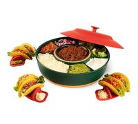 Taco Tuesday Kit - Taco Bar Serving Set for a Party - 30oz Heated Pot, 4 Taco Holders, & Detachable Lazy Susan Tray - Taco Night Fiesta - Unique Couple & Housewarming Gift Set Ideas
