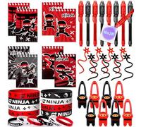 Tacobear 40PCS Ninja Piñatas de Cumpleaños Ninja Detalles Cumpleaños Niños con Bolígrafo Tinta Invisible y Libreta Silicona Pulsera Tirachinas para Dedo para Niños