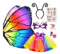 Tacobear 5 Piezas Disfraz Mariposa Niña Alas de Mariposa con Máscara Tutu Falda Diadema Tatuajes Capa Mariposa Disfraz de Hada Mariposa para Halloween Fiesta Navidad Carnaval Cosplay (Colores)