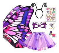 Tacobear 5 Piezas Disfraz Mariposa Niña Alas de Mariposa con Máscara Tutu Falda Diadema Tatuajes Capa Mariposa Disfraz de Hada Mariposa para Halloween Fiesta Navidad Carnaval Cosplay (Morado)