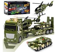 Tacobear Camión Militar de Juguetes para Niños Grande Vehículos de Camiones de Juguete con Helicóptero Tanque Luces y Sonidos Función, Camión Transportador Juguete Regalo para Niños 2 3 4 5 6 años