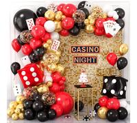 Tacobear Casino Decoracion Cumpleaños - Decoracion Fiesta con Globos Rojos Negros Dorados Guirnalda Globos Dados Poker Cards para Clubes Noches de Las Vegas Cumpleaños Hombres, Mujeres Niños Adultos