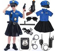 Tacobear Disfraz de Policia Niña con Accesorios Policía Chaleco Falda Placa Policia Cinturon Walkie Talkie Policía Juguete Kit para Niños Niñas Halloween Fiesta Carnaval