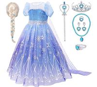 Tacobear Disfraz Elsa Frozen Vestidos Princesa Niña con Accesorios Elsa Peluca Corona Disfraz Princesa para Cumpleaños Halloween Carnaval Navidad Cosplay (100)