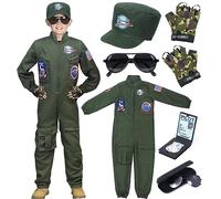 Tacobear Disfraz Piloto para Niños Mono de Piloto con Gorro Guantes Gafas de Sol Traje Aviador Disfraz Militar Niño Disfraces Carnaval Halloween Cosplay (130, 6-7 Años)