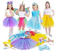 Tacobear Disfraz Princesa Niña Tutu Falda Tul con Sirena Unicornio Diadema Alas Varita Elsa Trenza Peluca Carnaval Fiesta Cumpleaños Vestido de Princesa Accesorios Disfraces para Niñas