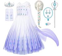 Tacobear Disfraz Vestido Elsa Frozen Niña con Peluca Elsa Guantes Corona Varita mágica Collar Pulsera Vestido Princesa Frozen para Niña Disfraz de Carnaval 2-10 Años