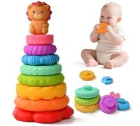 Tacobear Juguetes Montessori Bebés 6-12 Meses Bloques Construccion Mordedor Cubos Sensoriales Juguete Apilables Círculo de Anidación Educación Regalos para Bebé 6 9 12 18 Meses (Arcoíris)